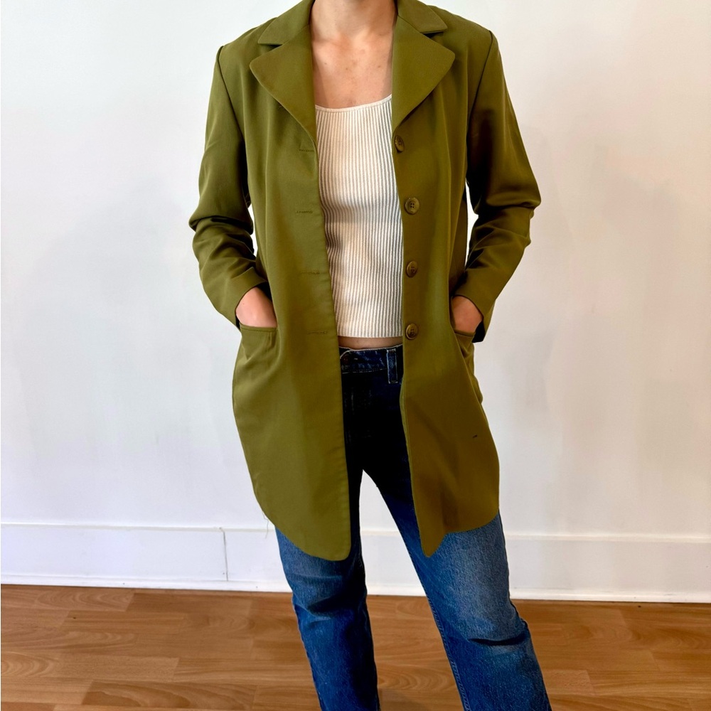 David Benjamin olive green long blazer